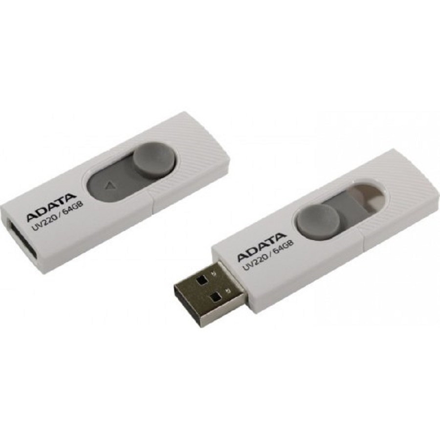 MEMORIA ADATA 64GB USB 2.0 UV220 RETRACTIL BLANCO-GRIS (AUV220-64G-RWHGY) RAM-2991 - ADATA