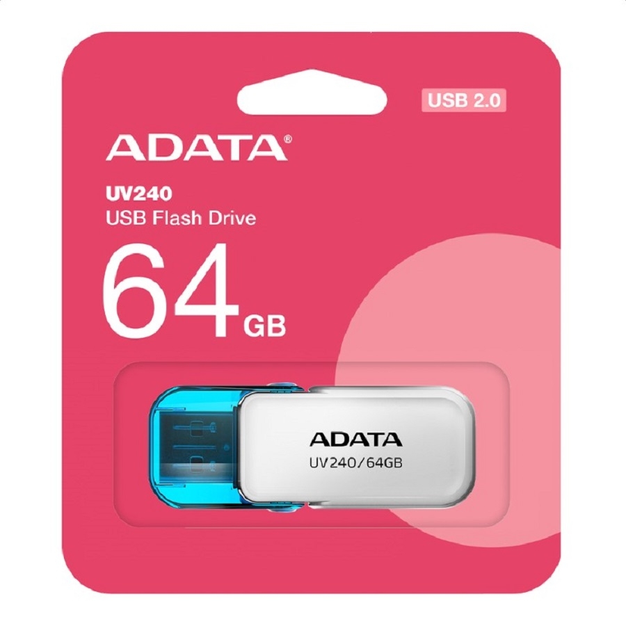 MEMORIA ADATA 64GB USB 2.0 UV240 BLANCO- AZUL (AUV240-64G-RWH) RAM-4079 - ADATA