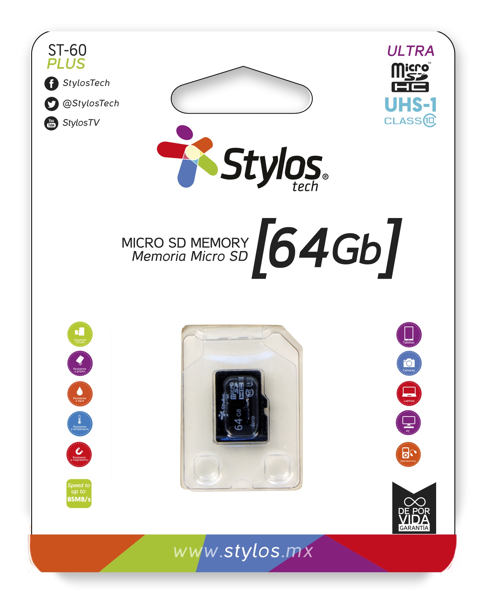 Memoria Micro SD 64GB S/A Stylos. STMSDS4B - Stylos