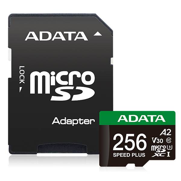 Micro Secure Digital ADATA SPEED PLUS microSDXC UHS-I U3 Clase 10, SD 6.0, V30 256GB Clase 10 (A2), Velocidad de lectura / escritura 180/160 MB/s UD256GUI3 - ADATA