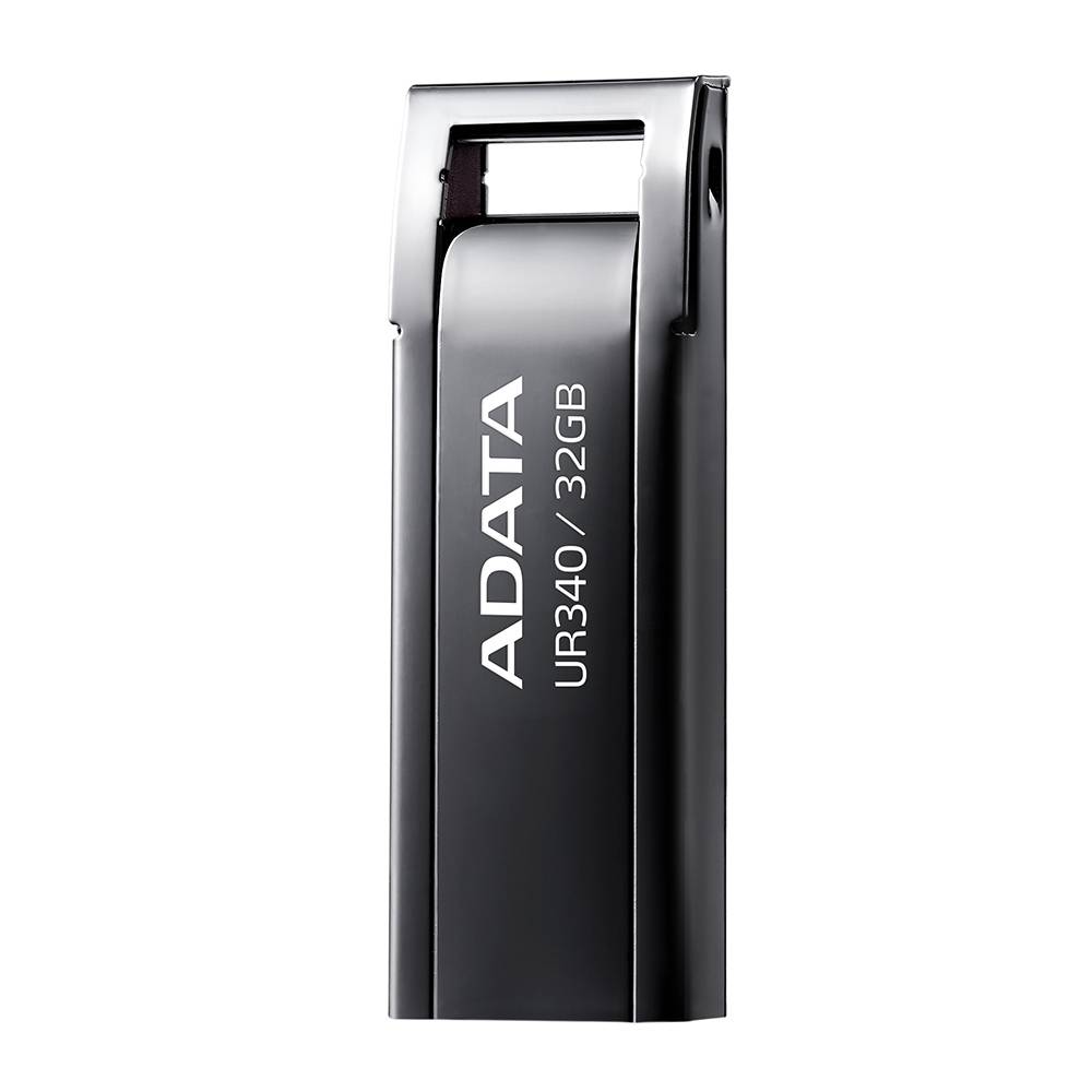 Memoria USB de 32GB UR340 3.2 Gen 1 (retrocompatible 3.0 y 2.0), diseño elegante sin tapa. Color Metálico negro. AROY-UR340-32GBK - ADATA