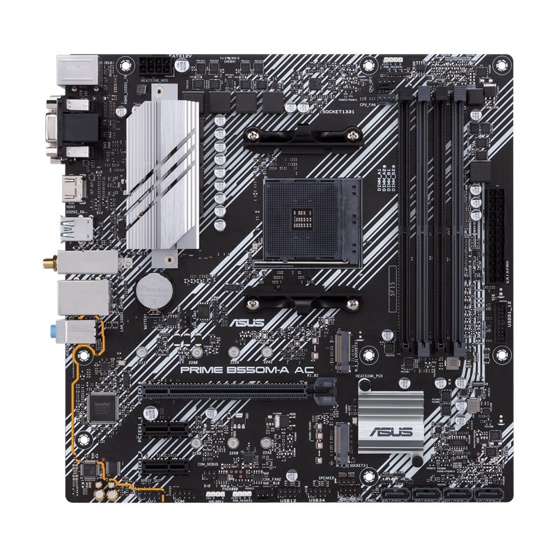 Tarjeta Madre ASUS PRIME B550M-A AC,micro ATX, AMD,Ryzen AM4, PCIe 4, HDMI / D-Sub / DVI, SATA 6 Gbps, USB 3.2 Gen 2, Aura Sync. - ASUS