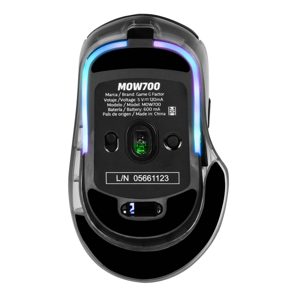 MOUSE GAME FACTOR MOW700-BK, CARCASAS INTERCAMBIABLES, 2.4G+BT, PIXART 3395, 26,000 DPI, RGB, NEGRO - GAME FACTOR
