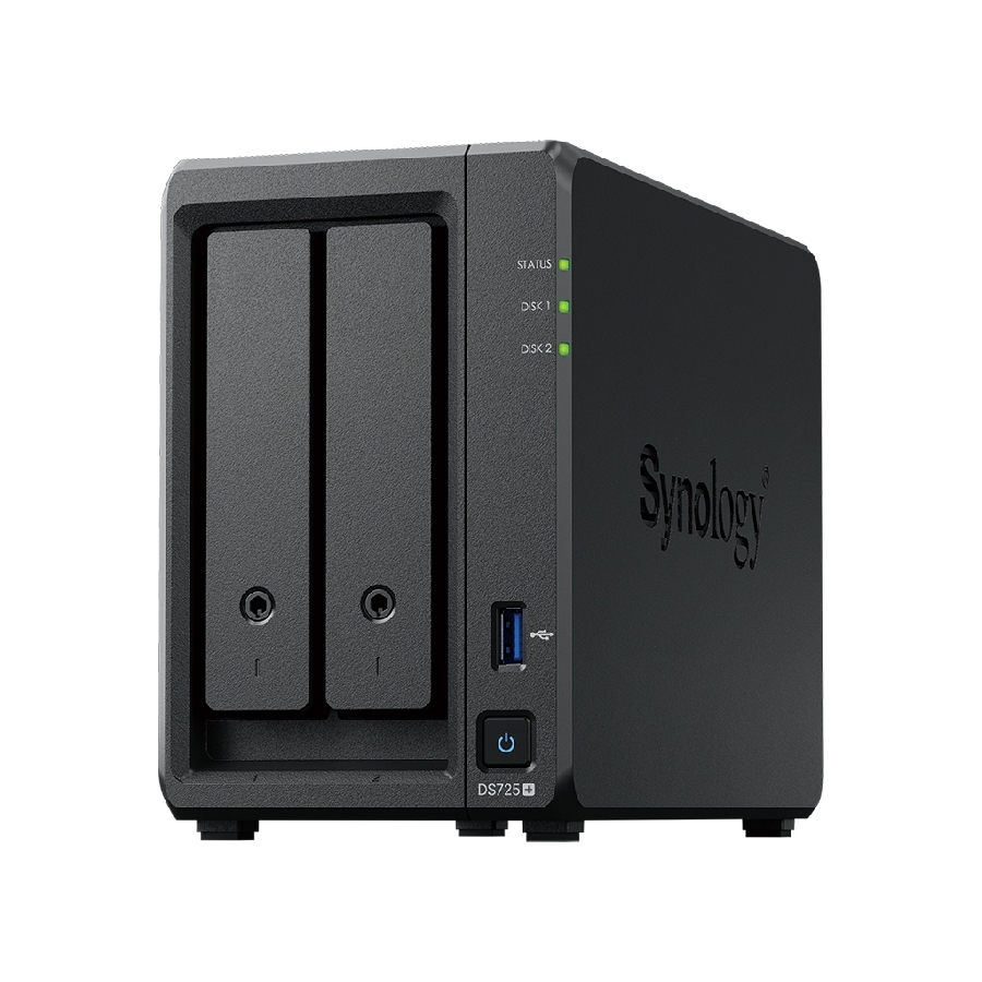 NAS SYNOLOGY DS725+ /2 BAHIAS NUCLEO DOBLE HASTA 3.1 GHZ, 1 PTO LAN GIGA, 1 PTO LAN 2.5GBE/4 GB DDR4/ HOT-SWAP/SOPORTA 40 TB /SOPORTA M.2 2280/ NO INCLUYE DISCOS/ AMD RYZEN R1600 SAM-935 - SYNOLOGY