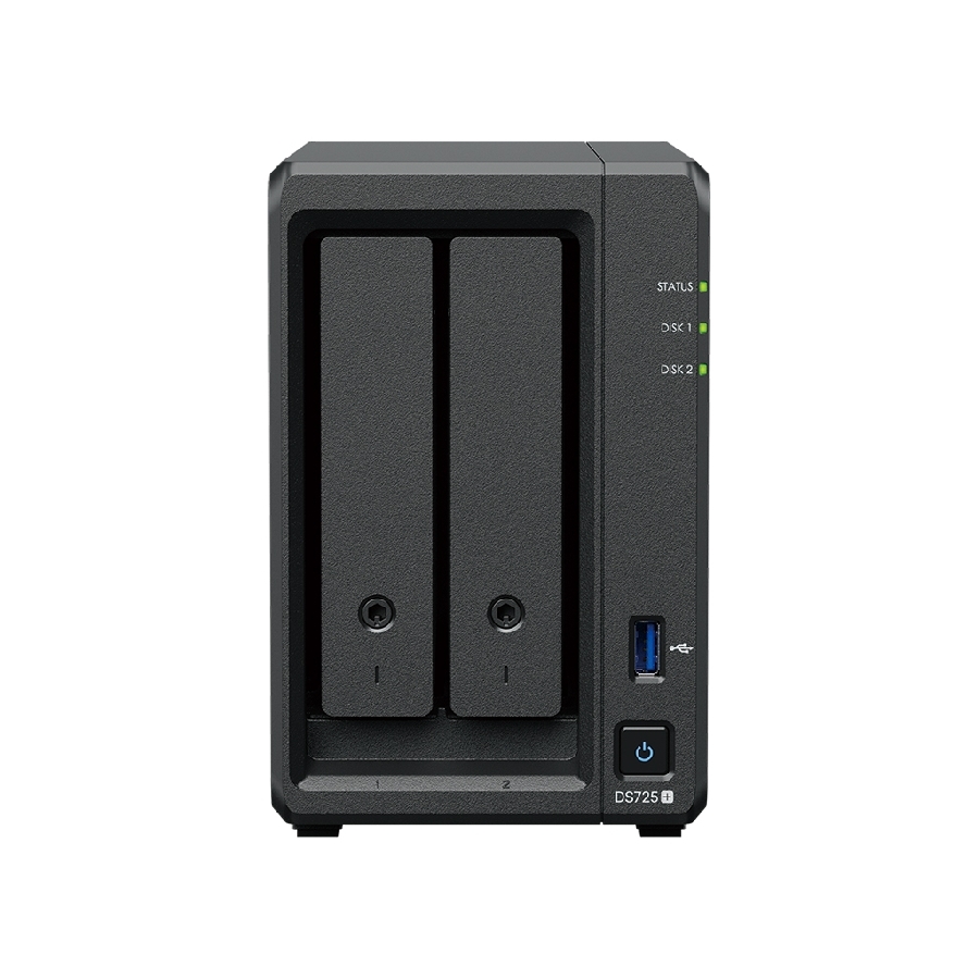 NAS SYNOLOGY DS725+ /2 BAHIAS NUCLEO DOBLE HASTA 3.1 GHZ, 1 PTO LAN GIGA, 1 PTO LAN 2.5GBE/4 GB DDR4/ HOT-SWAP/SOPORTA 40 TB /SOPORTA M.2 2280/ NO INCLUYE DISCOS/ AMD RYZEN R1600 SAM-935 - SYNOLOGY