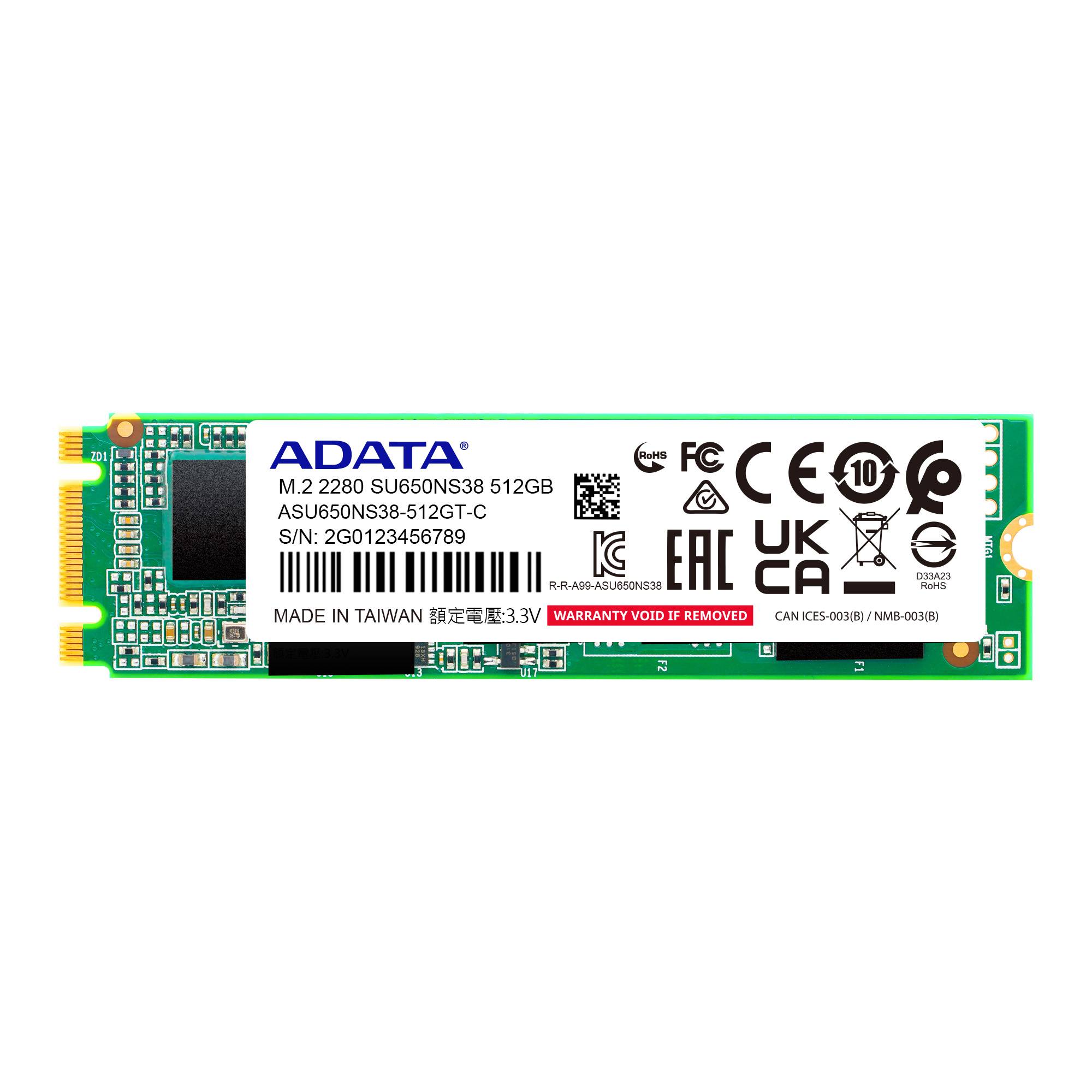 Unidad de Estado Solido ADATA Ultimate SU650 M.2 SATA, 512GB, 2280, ASU650NS38-512GT-C - ADATA