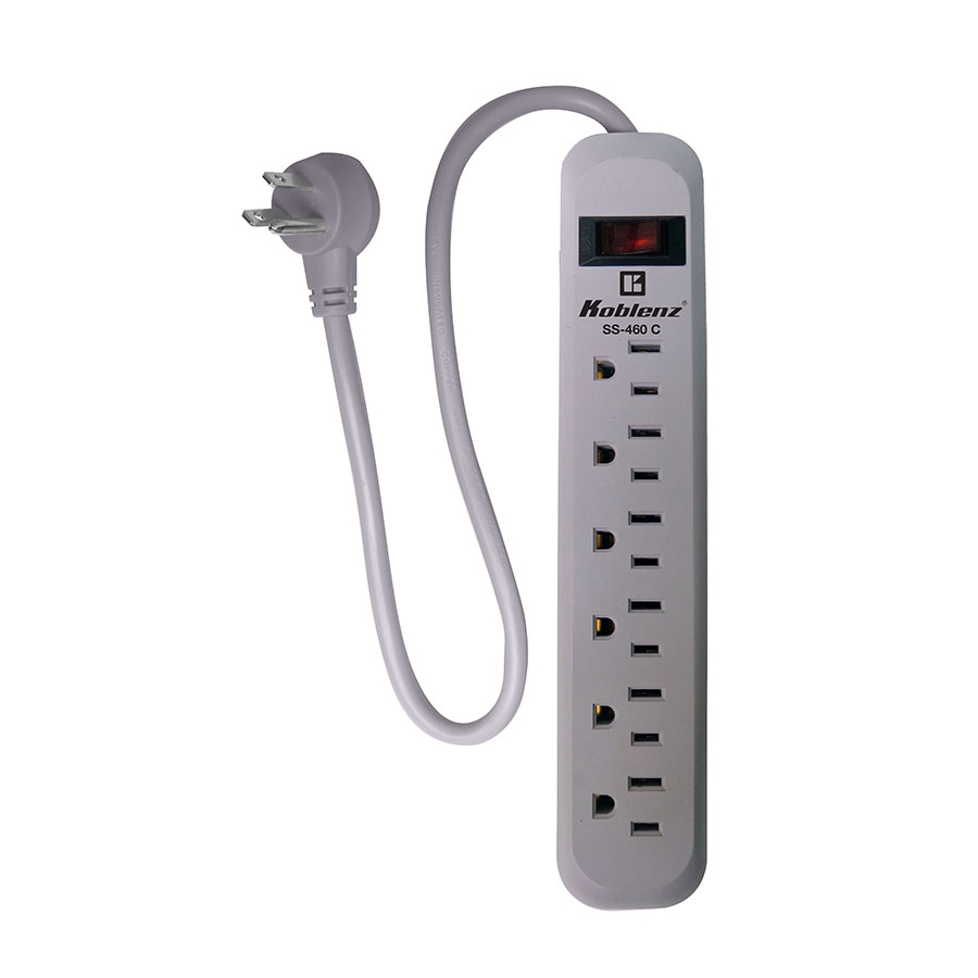 SUPRESOR DE PICOS KOBLENZ SS-460-C, 460 JOULES, 6 CONTACTOS ATERRIZADOS NEMA 5-15R, CLAVIJA 90 GRADOS. 1 AÑO DE GARANTÍA. SKU 00-5342-00-1 AC-6705 - KOBLENZ