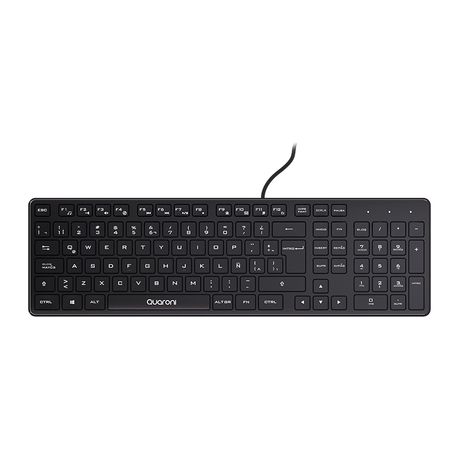 TECLADO ALAMBRICO QUARONI USB 104 TECLAS COLOR NEGRO KB-868 - QUARONI