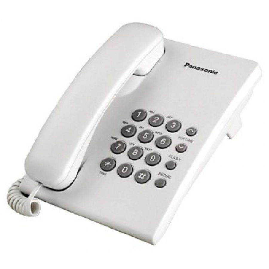 TELEFONO PANASONIC KX-TS500MEW ALAMBRICO BASICO UNILINEA SIN MEMORIAS CONTROL DE VOLUMEN 4 NIVELES REMARCACION ULTIMO NUMERO BLANCO TEL-4 - PANASONIC