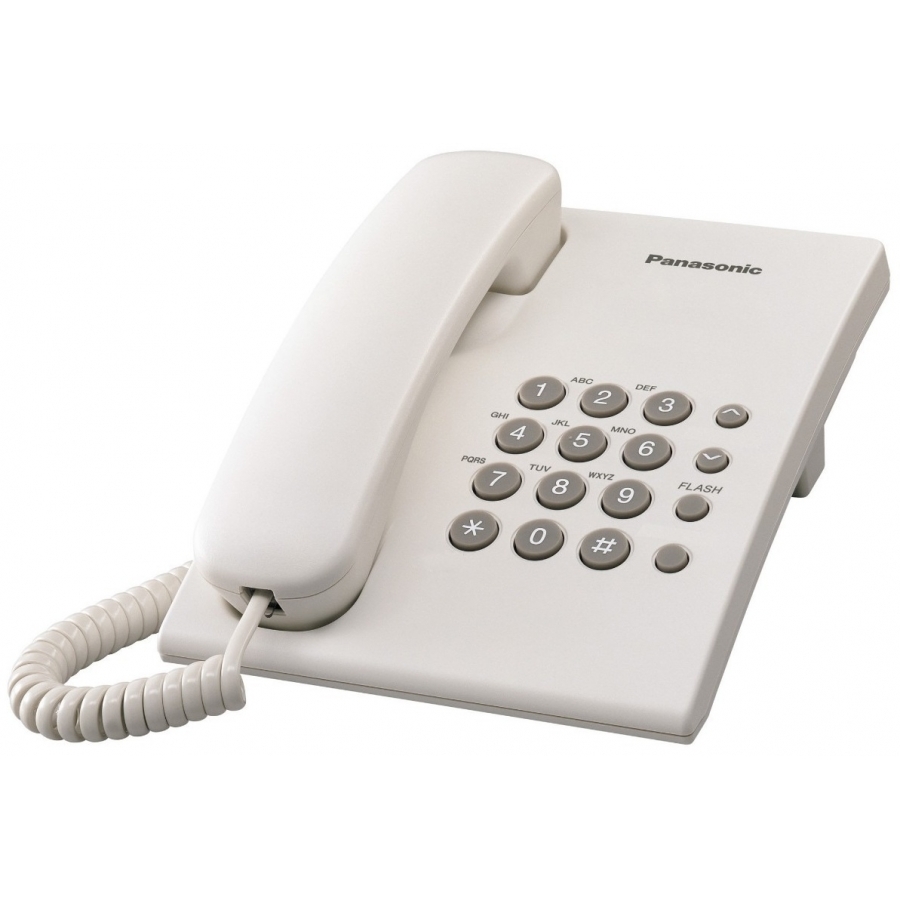 TELEFONO PANASONIC KX-TS500MEW ALAMBRICO BASICO UNILINEA SIN MEMORIAS CONTROL DE VOLUMEN 4 NIVELES REMARCACION ULTIMO NUMERO BLANCO TEL-4 - PANASONIC