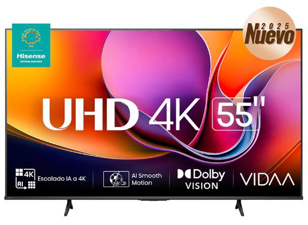 Televisor Hisense 55A65NV, 55 pulgadas, LED 4K UHD, 3840 x 2160 Pixeles, VIDAA SMART TV PANHSE1880 - Hisense