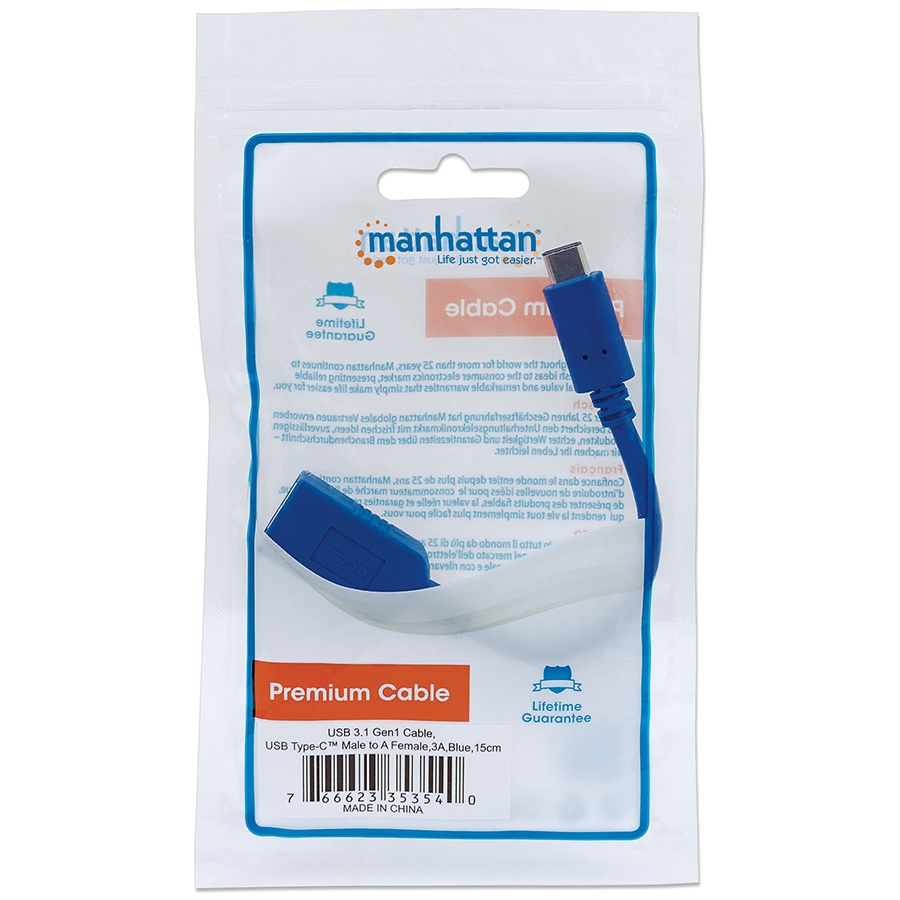 CABLE USB,MANHATTAN,353540,-C V3.1, C-AH 15CM,MACHO-HEMBRA CB-977 - MANHATTAN