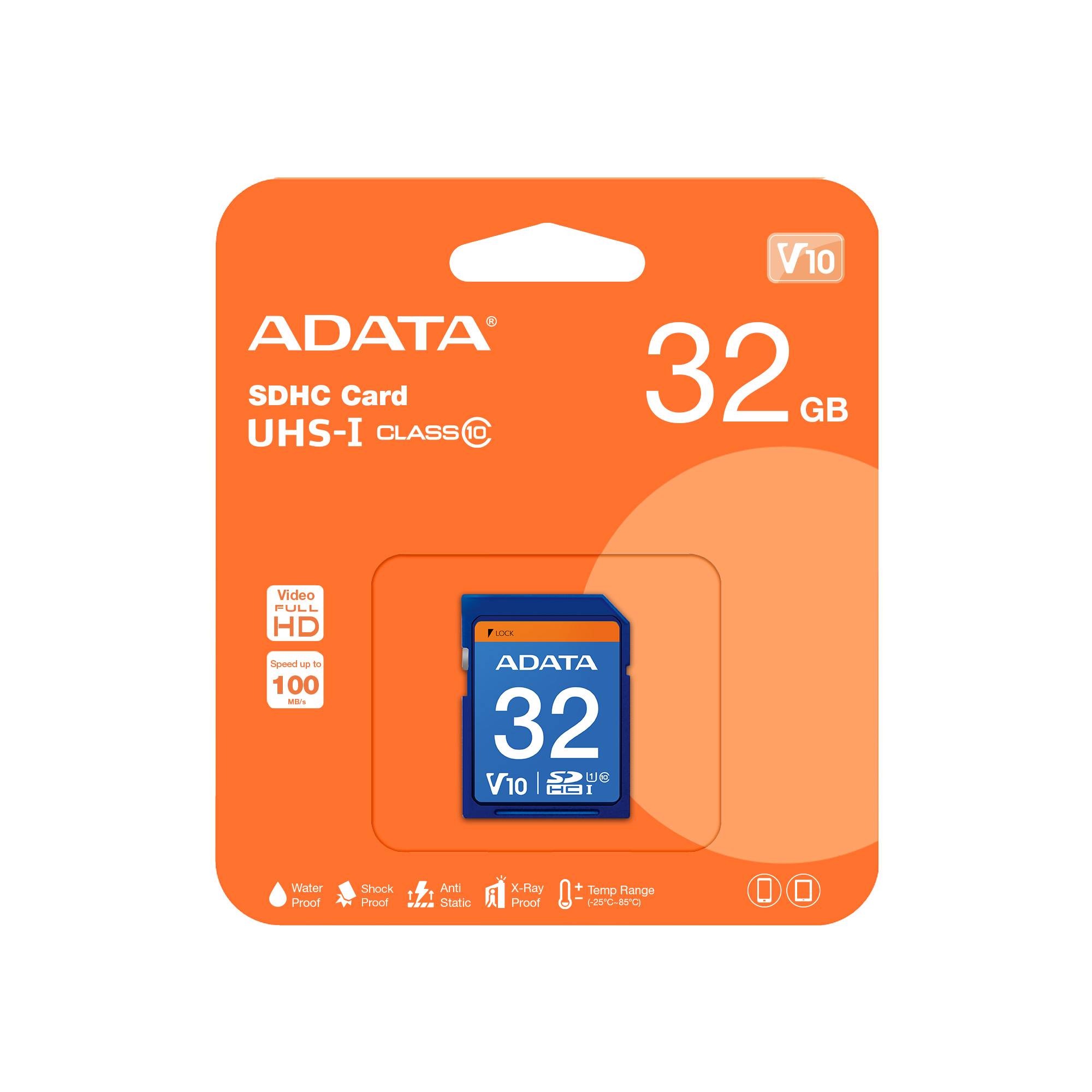 Memoria SD (SDHC) 32GB ADATA Clase 10 (V10), Velocidad hasta 100MB/25MB por seg. ASDH32GUICL10-R - ADATA