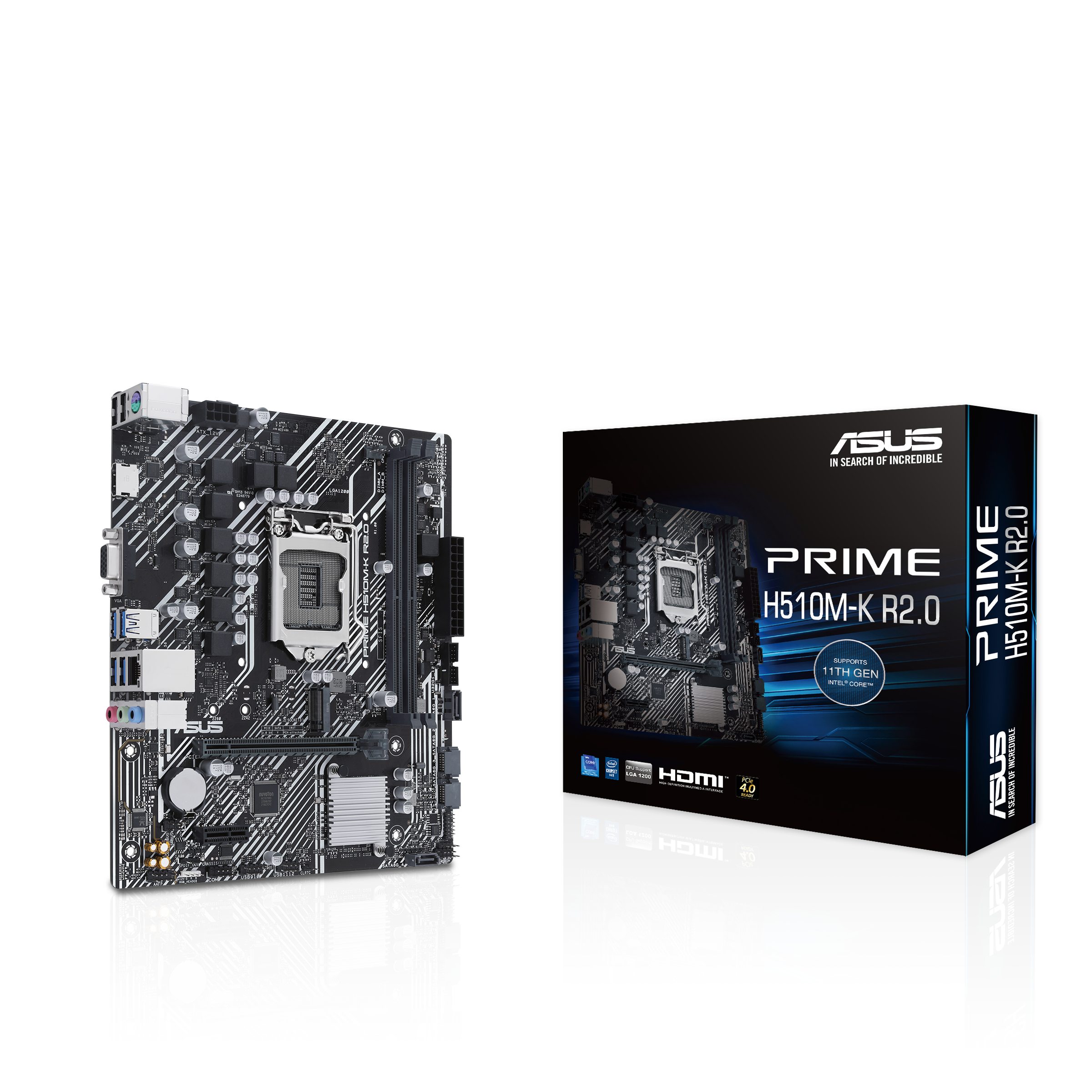 Tarjeta Madre ASUS PRIME H510M-K R2.0, micro ATX, Socket Intel® LGA 1200,, Intel®11a y 10a gen,PCIe 4.0, puerto M.2 de 32 Gbps, HDMI™, VGA, USB 3.2 Gen 1 T - ASUS