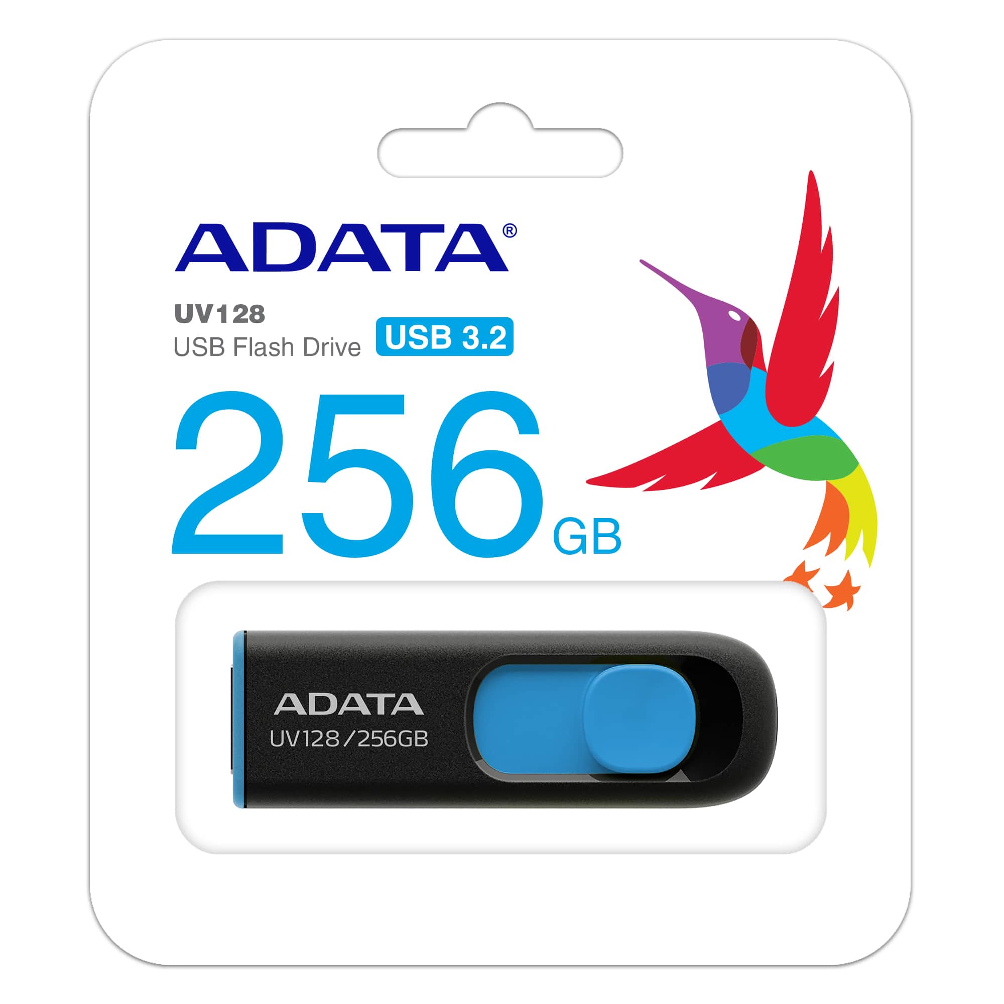 Memoria USB ADATA AUV128-256G-RBE, Negro / Azul, 256 GB, USB 3.2 Gen1 - ADATA