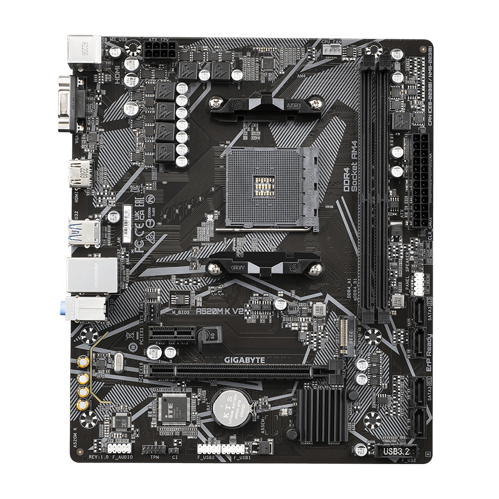 Motherboard GIGABYTE A520M K, DDR4-SDRAM, 64 GB, AMD, Zócalo AM4, Micro ATX - GIGABYTE