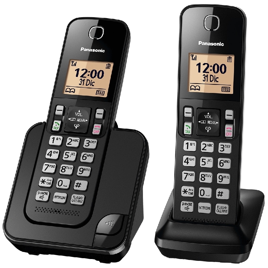 TELEFONO PANASONIC KX-TGC352MEB INALAMBRICO BASE HANDSET PANTALLA LCD COLOR AMBAR TECLADO ILUMINADO ALTAVOZ IDENTIFICADOR DE LLAMADAS 50 NUMEROS EN DIRECTORIO NEGRO TEL-225 - PANASONIC