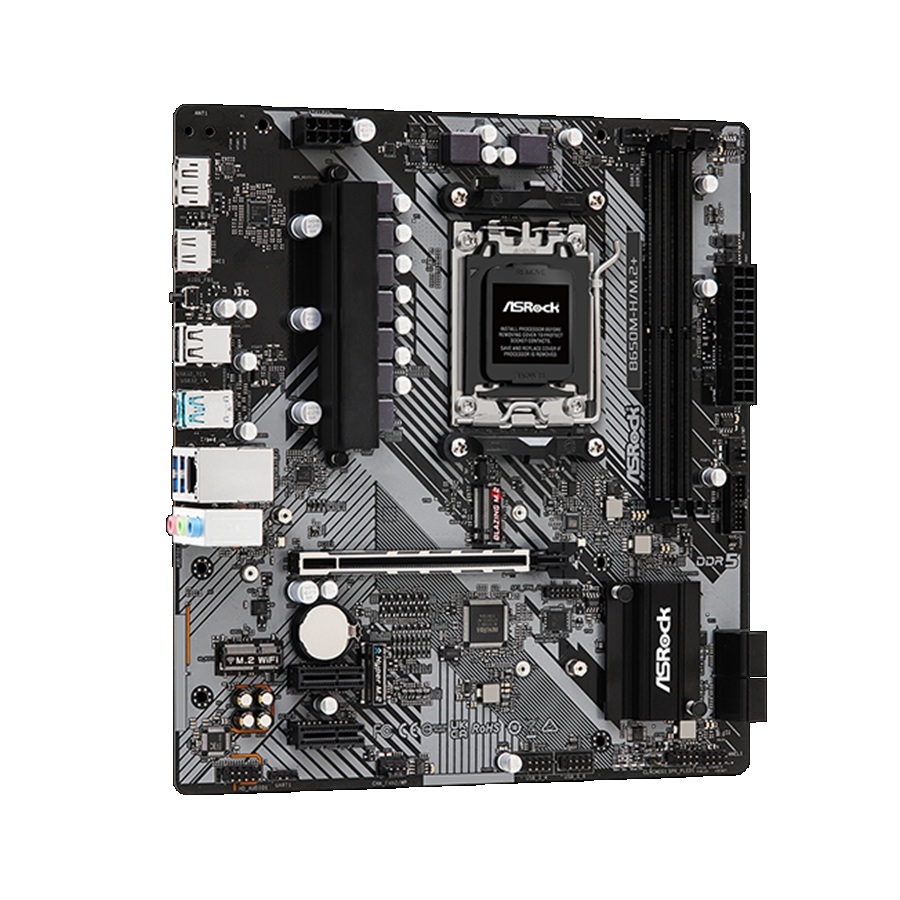 MB ASROCK B650M-H/M.2+/AM5 RYZEN SERIES 9000, 8000 Y 7000/DDR5 6400 MHZ/ PCIE GEN5(M.2)/2 PCIE 4.0X16/1 PCIE 3.0X1/AMD RDNA/1 BLAZING M.2/1 HYPER M.2/6 USB 3.2/1 USB C TRASERO/ MB-1486