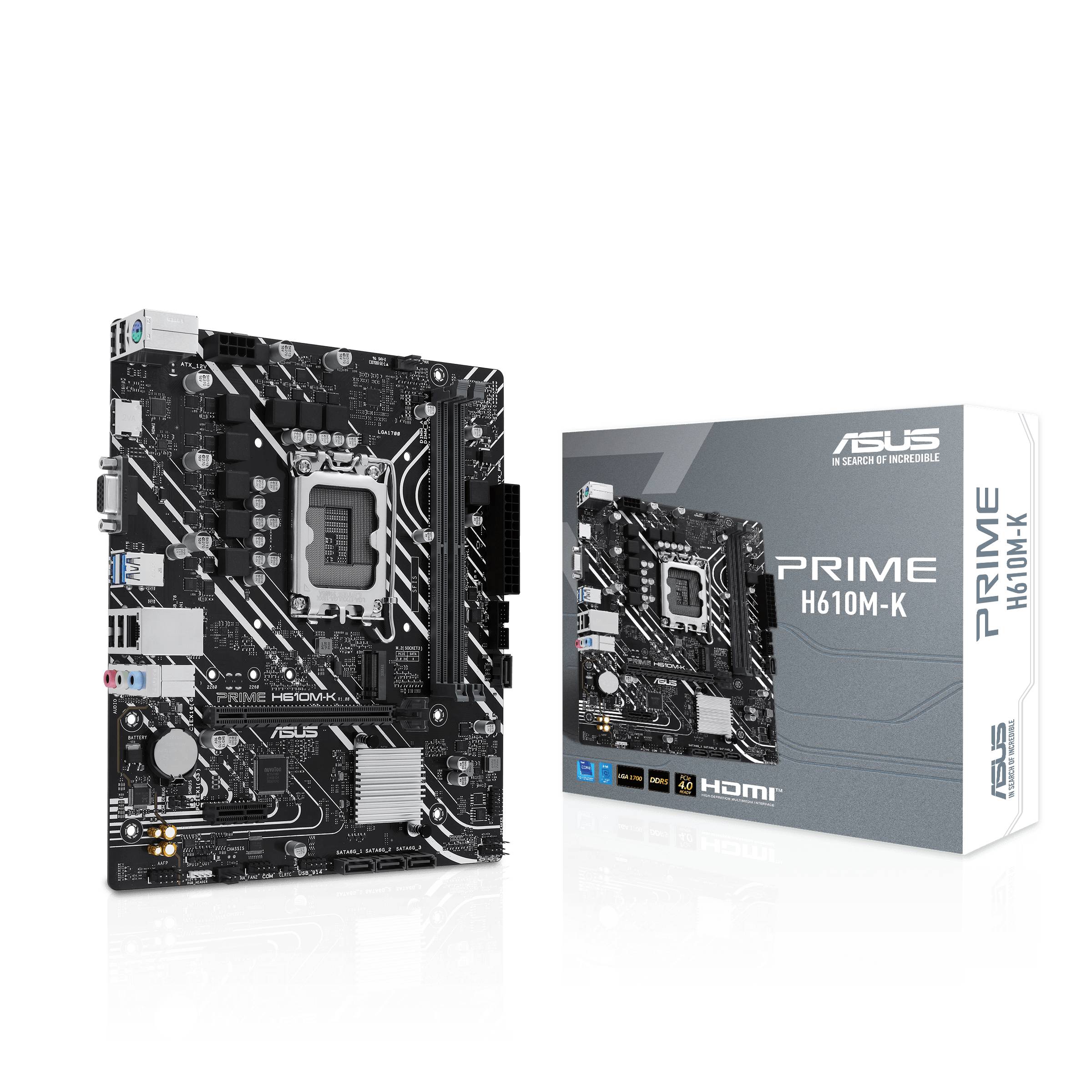 Tarjeta madre ASUS PRIME H610M-K, DDR5, 96 GB, Intel Socket LGA1700, Micro-ATX, D-Sub y HDMI