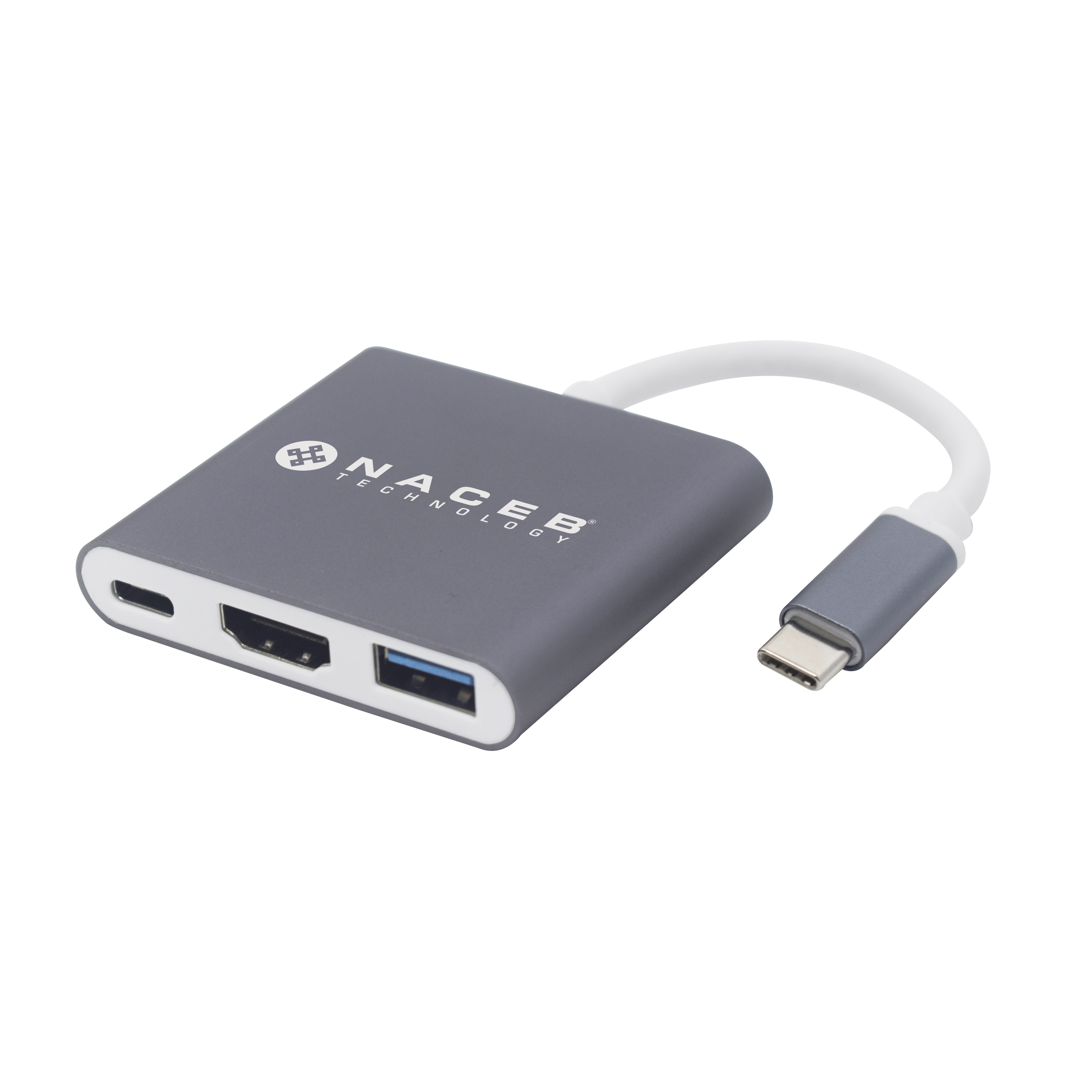 Adaptador Tipo C a HDMI + USB 3.0 + PD Naceb Technology NA-0111, Plata, USB C, HDMI + USB 3.0 + PD ACCNCB970
