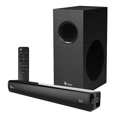 Barra de Sonido 2.1 Stylos STAB210B, conectividad múltiple Bluetooth, HDMI ARC, USB, Entrada AUX 3.5 mm BOCSTY470