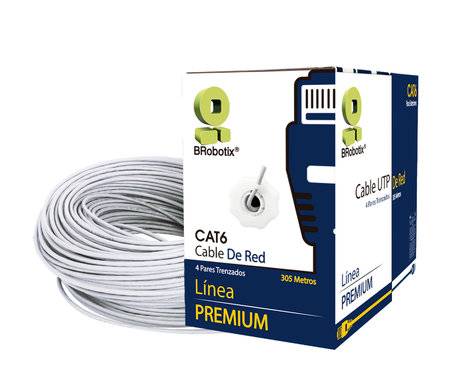 Bobina UTP, CAT6, 305 m, Interior, Blanco, CCA, en Caja Protectora, c/Tubo Despachador, Metreada, Ideal p/RED / CCTV, BROBOTIX 6006801