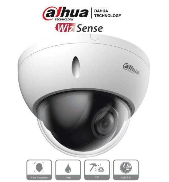 DAHUA SD22204DB-GNY - Cámara IP PTZ de 2 MP / WizSense/ 4x de Zoom óptico/ Starlight / Detección facial/ IK10/ IP66/ Ranura para MicroSD/ PoE
