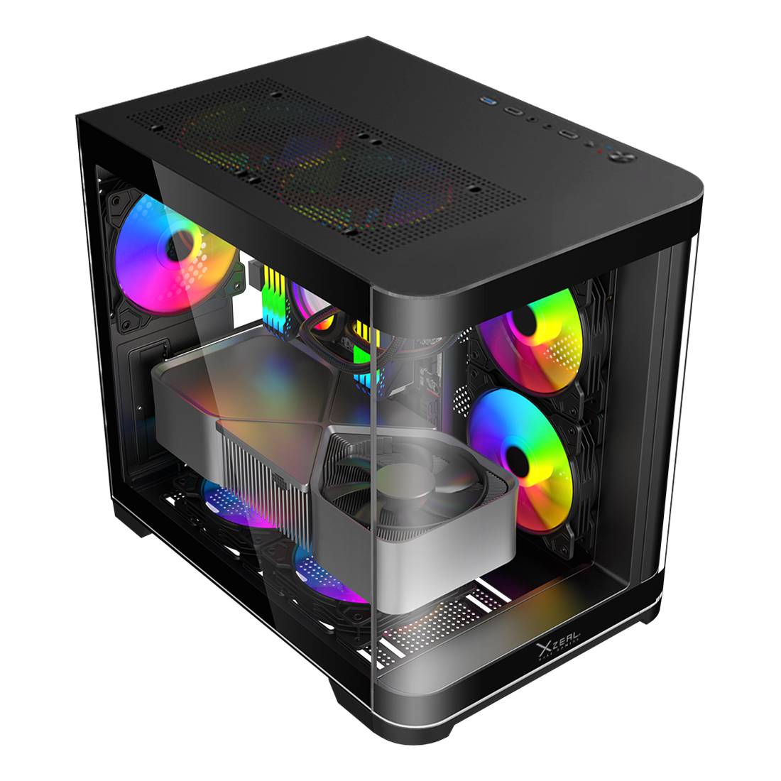 Gabinete Curvo Xzeal M-ATX/ITX 2x USB 2.0 + 1x USB 3.0 + 3.5 mm + 3 Ventiladores RGB Negro GABSTY440