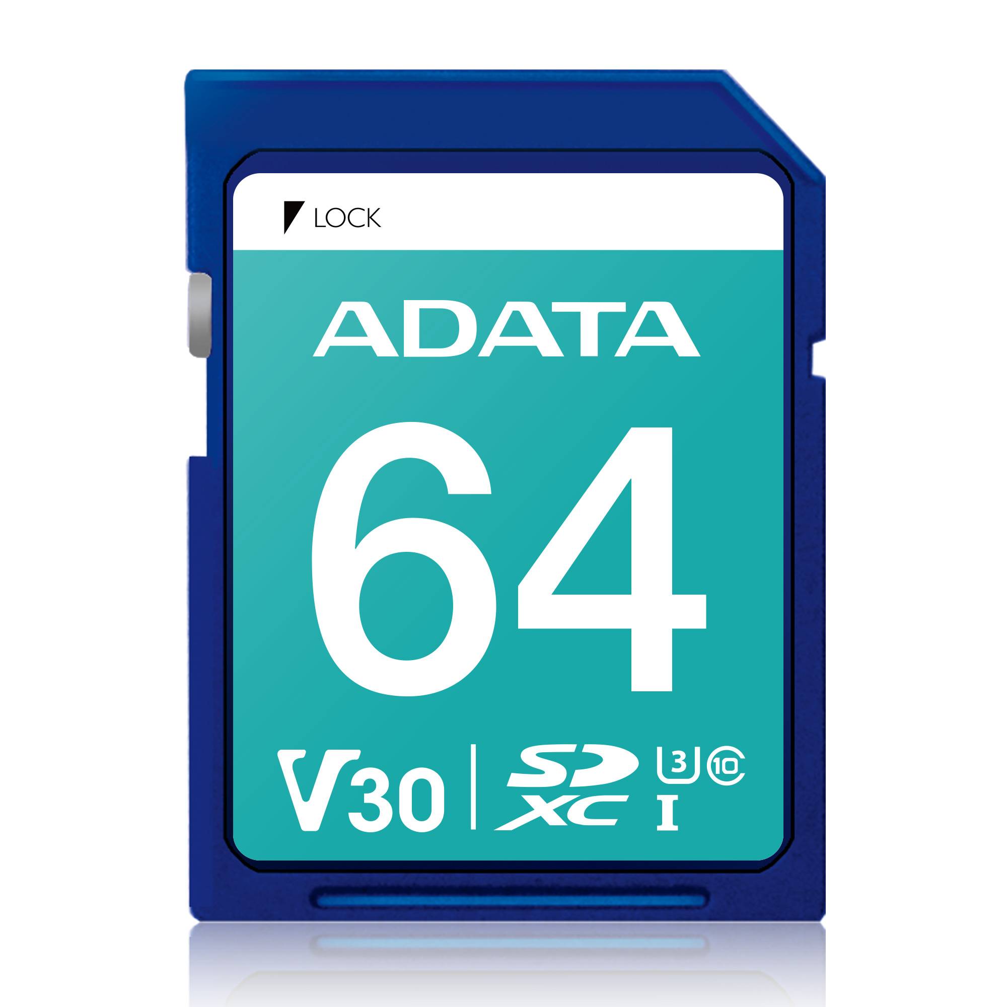 Memoria SD ADATA PREMIER PRO V30, 64 GB, 100 MB/s, 80 MB/s, Azul, Clase 10