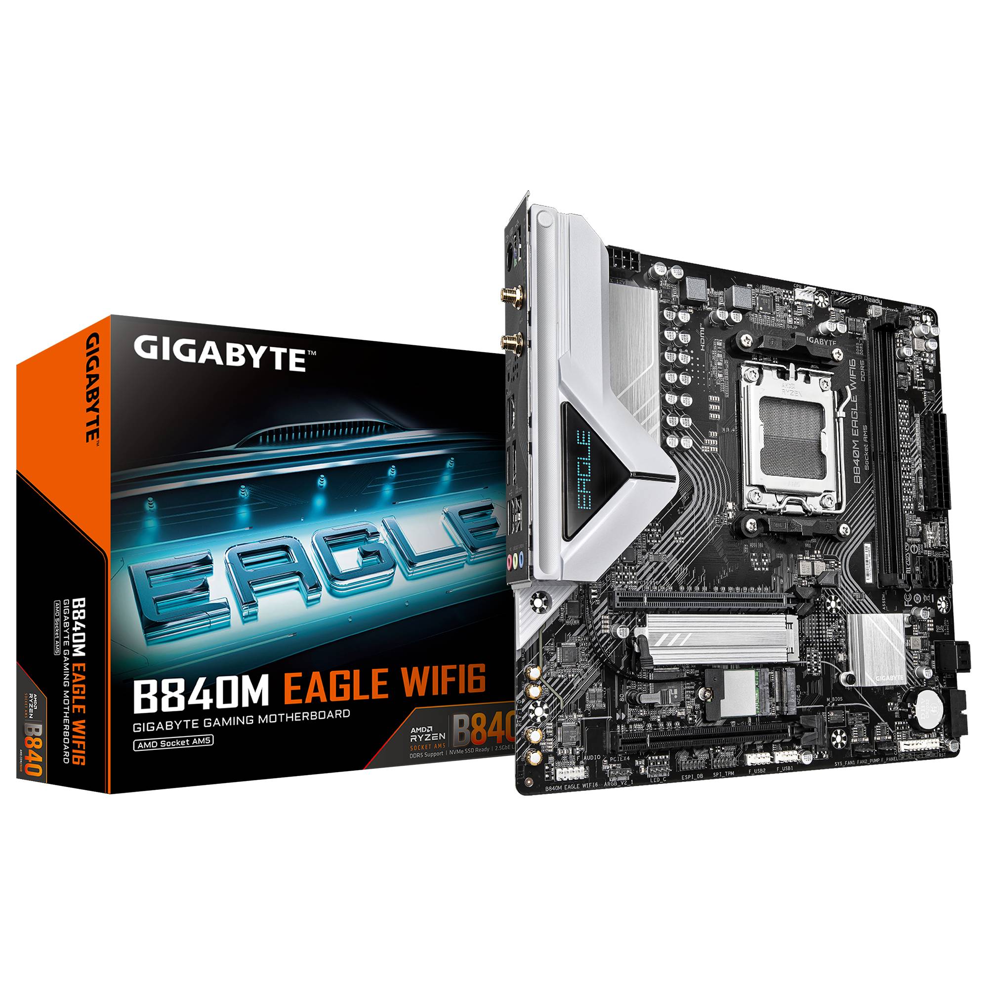 TARJETA MADRE GIGABYTE MICRO ATX, B840M EAGLE WIFI6, DDR5, AM5, 128 GB, PARA AMD