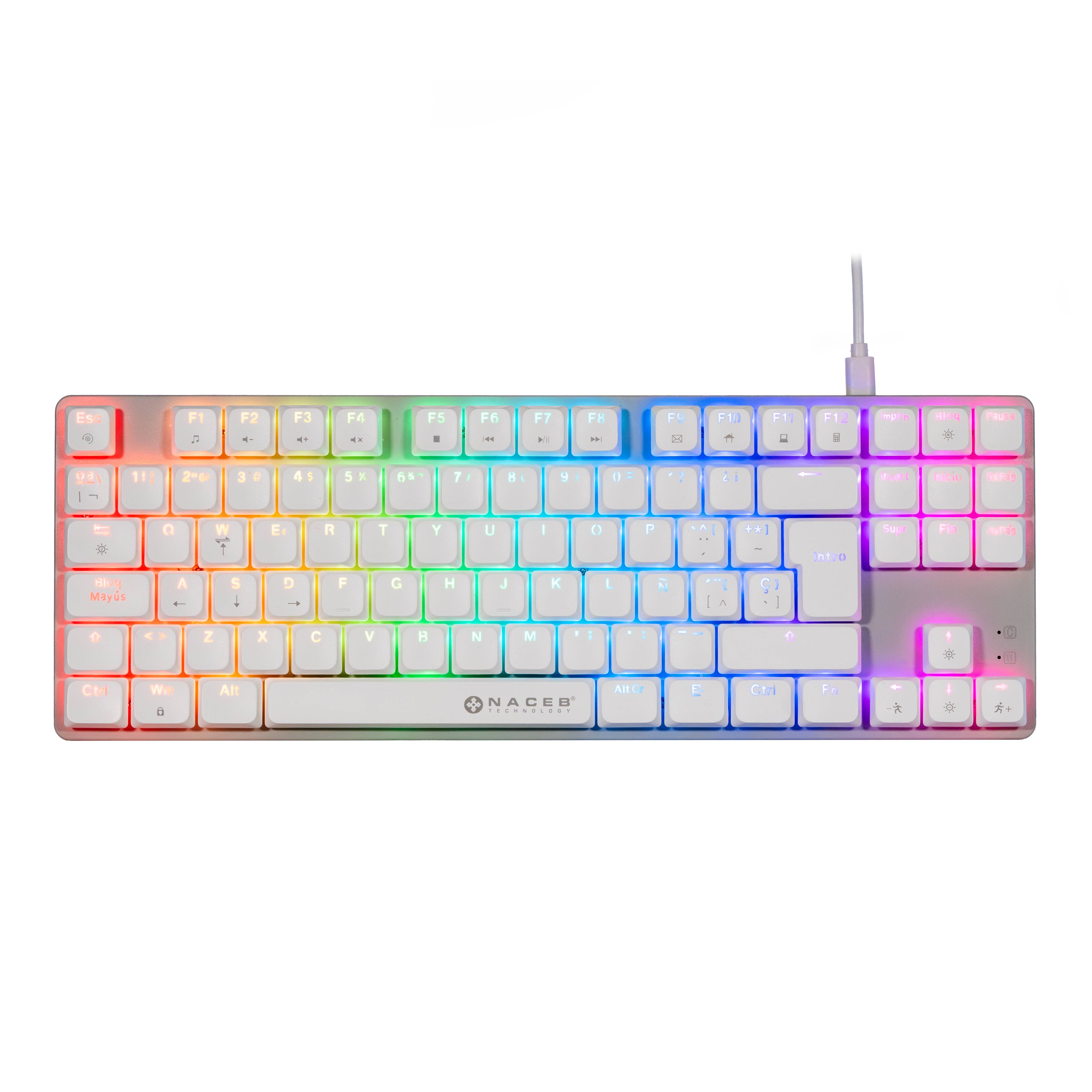 NACEB TECLADO MECANICO TKL GAMER LOW PROFILE RGB 80% K1009 87 TECLAS FULL BLANCAS TECNCB170