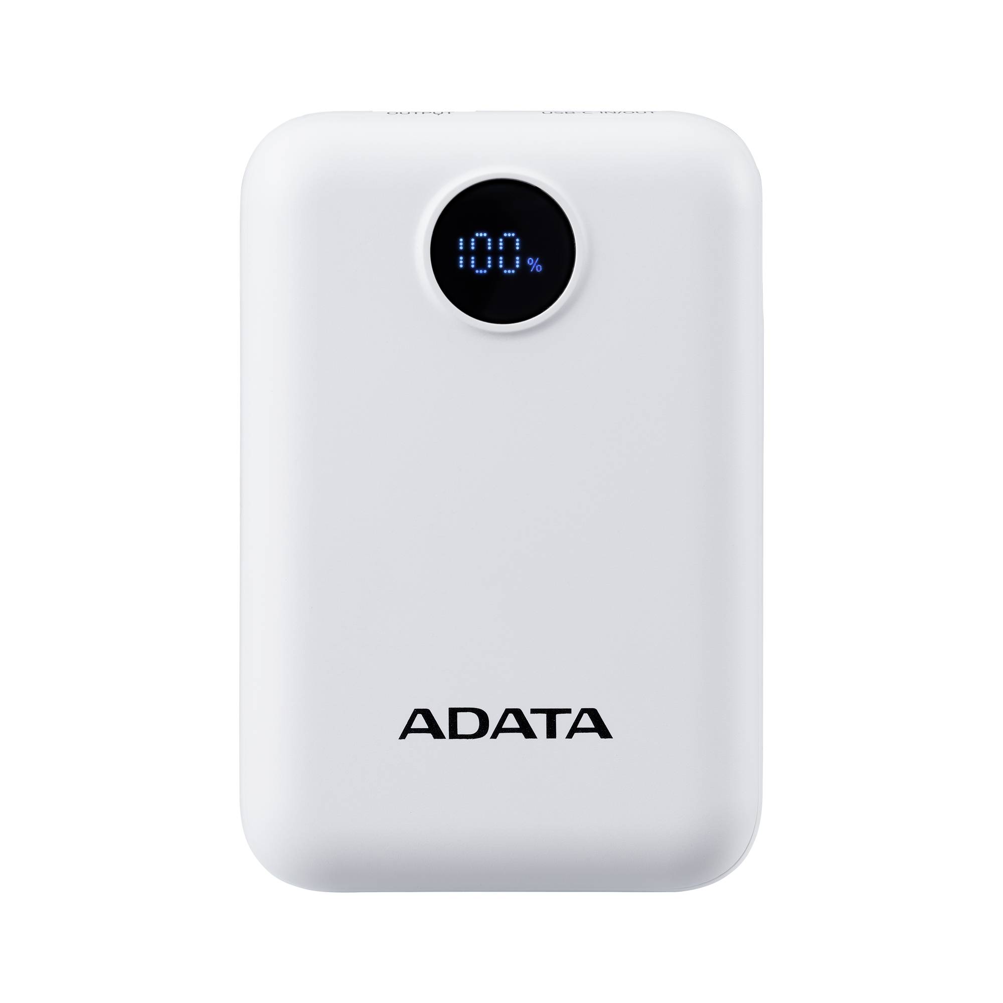 PowerBank ADATA C100 de 10,000 mAh. Carga simultánea de 2 dispositivos. Con indicador LED de carga. Color BLANCO. PC10022-12WH