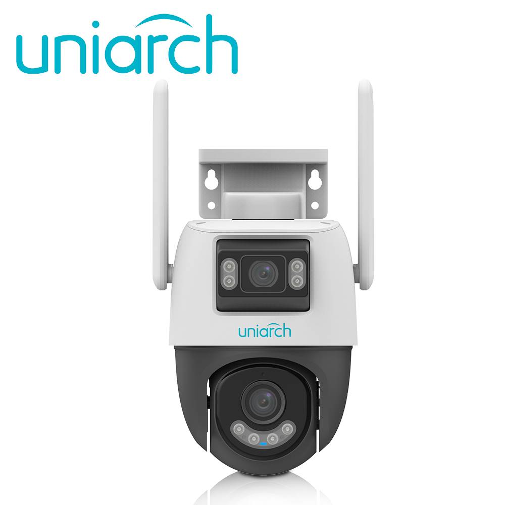 Cámara IP PTZ Wifi Uniarch (Uho-P2S-M33F34) 3MP+3MP / Lente Fijo / IR30M / MicroSD 512GB / Micrófono + Altavoz / IP66 / Ultra265 / Exterior