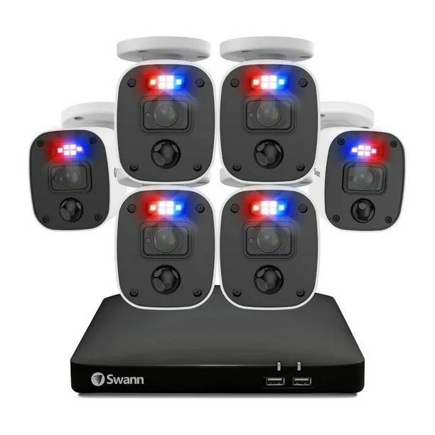 KIT DVR 6 CAMARAS DVR-4680 SWANN Sistema de seguridad 8 Canales, 6 Camaras con audio, Luces intermitentes rojo y azul, Sensor de Luz KITSWN090