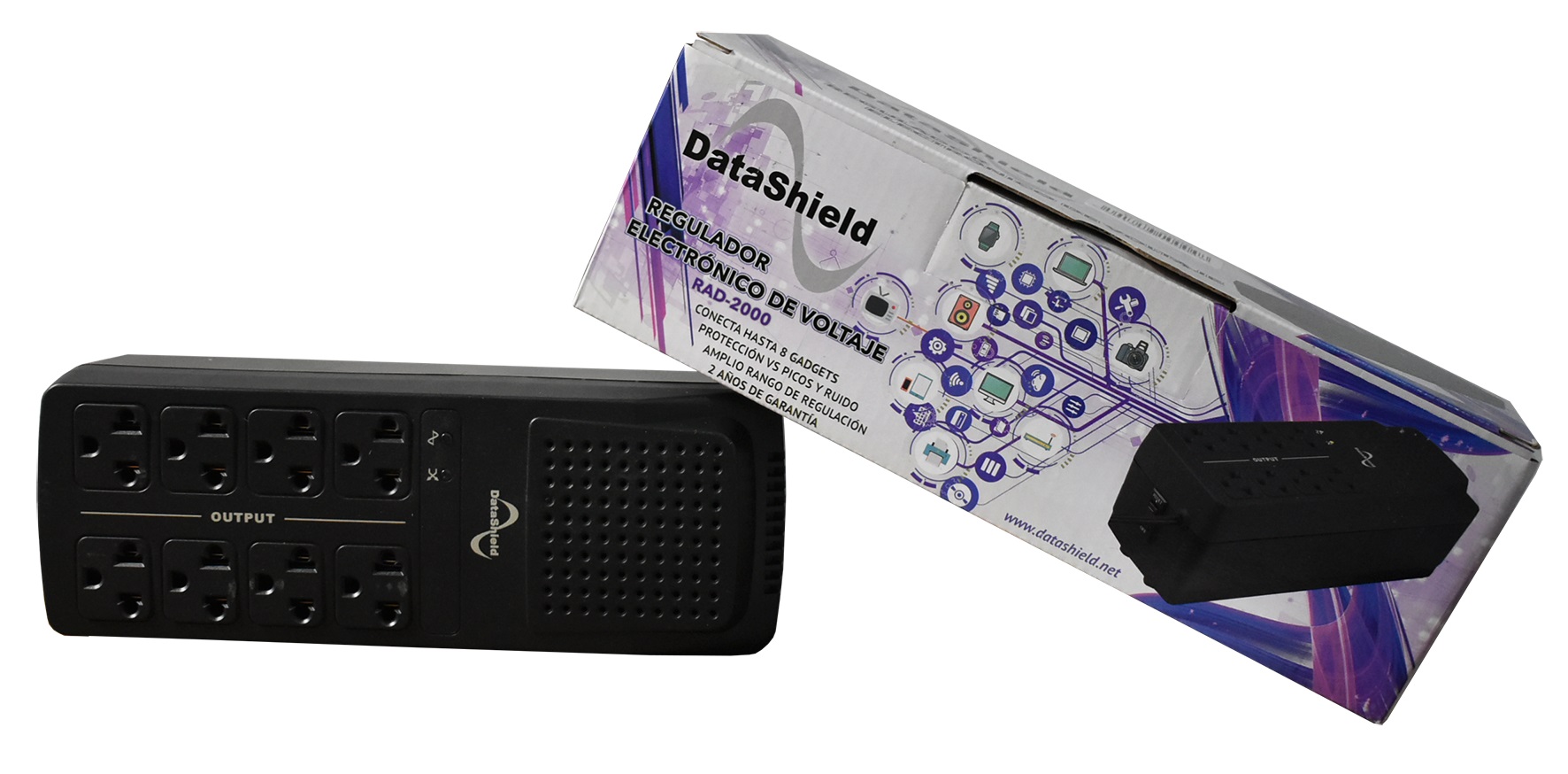 Regulador DATASHIELD RAD2000, 8, Negro, Hogar y Oficina, 2000 VA, 1000 W REGDTS070