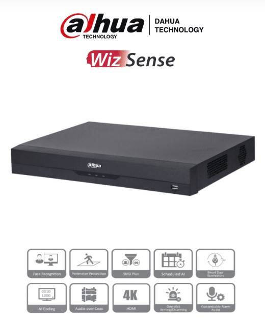 DAHUA XVR5216AN-4KL-I3 - DVR 16 CH 4k WizSense IA H.265+ 2 Bahías DD 16 Ch HDCVI + 16 IP (Hasta 32 IP) 2 CH SMD+ Cod IA/ Funciones IoT&POS/ Audio Bidi