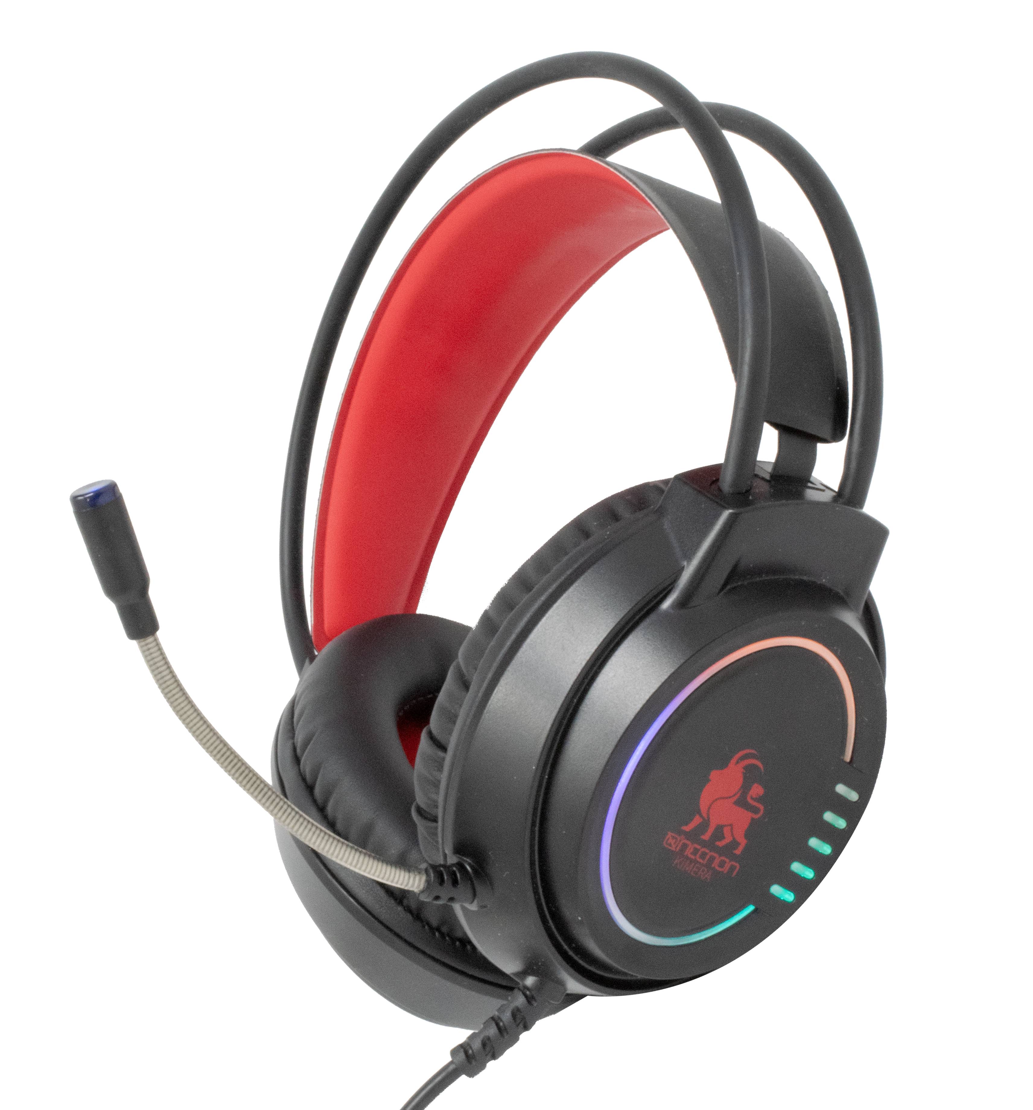 AUDIFONOS HEADSET GAMING OVER-EAR NBHG KIMERA RGB ALAMBRICO 3.5MM USB PC CONSOLAS CELULAR MICROFONO FLEXIBLE INC ADAPTADOR ROJO BOCNNN550