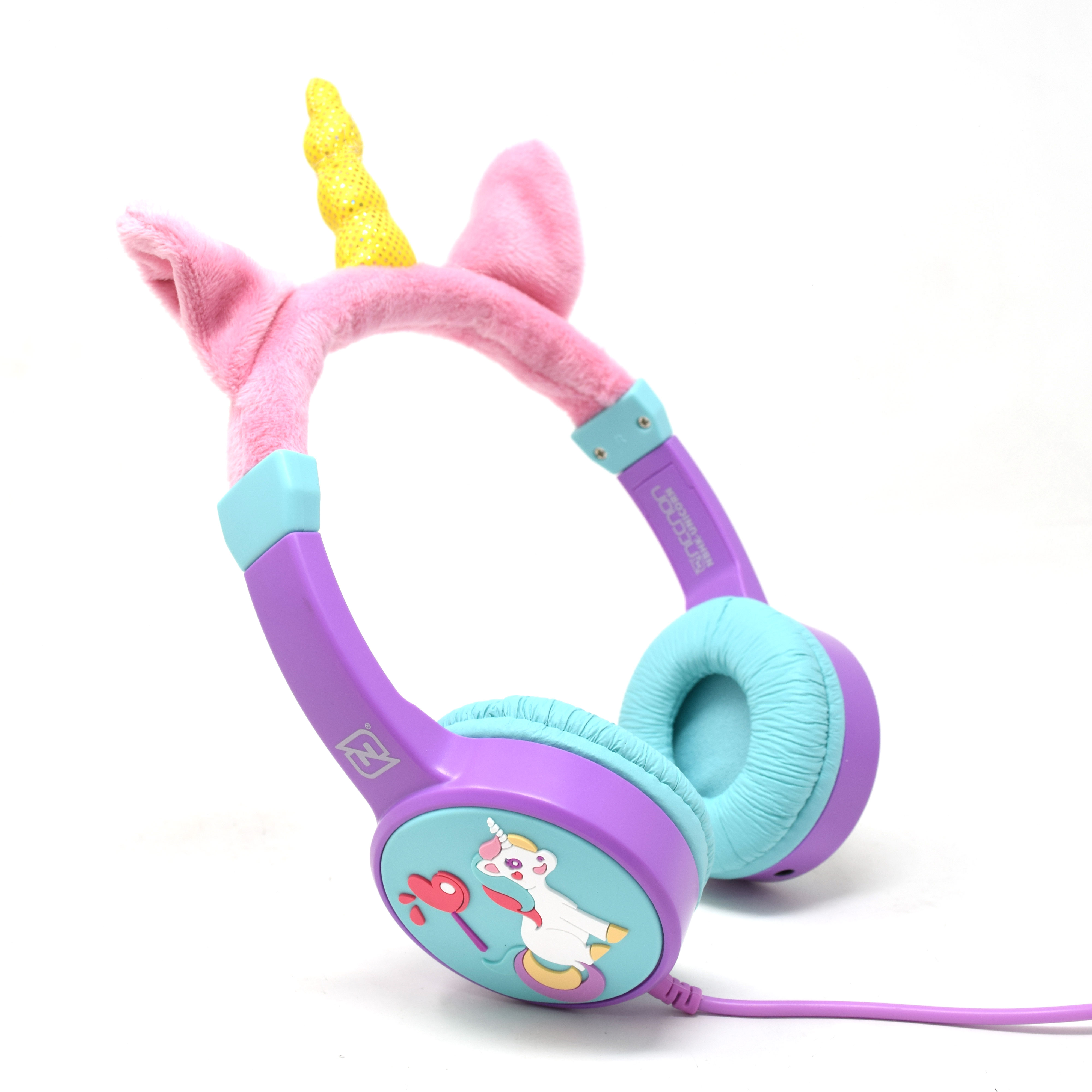 AUDIFONOS ON-EAR ALAMBRICOS KIDS VOLUMEN SEGURO A 95DB 3.5 MML SALIDA AUDIO 3.5MML HIPOALARGENICO NO TOXICO UNICORN LILA BOCNNN240