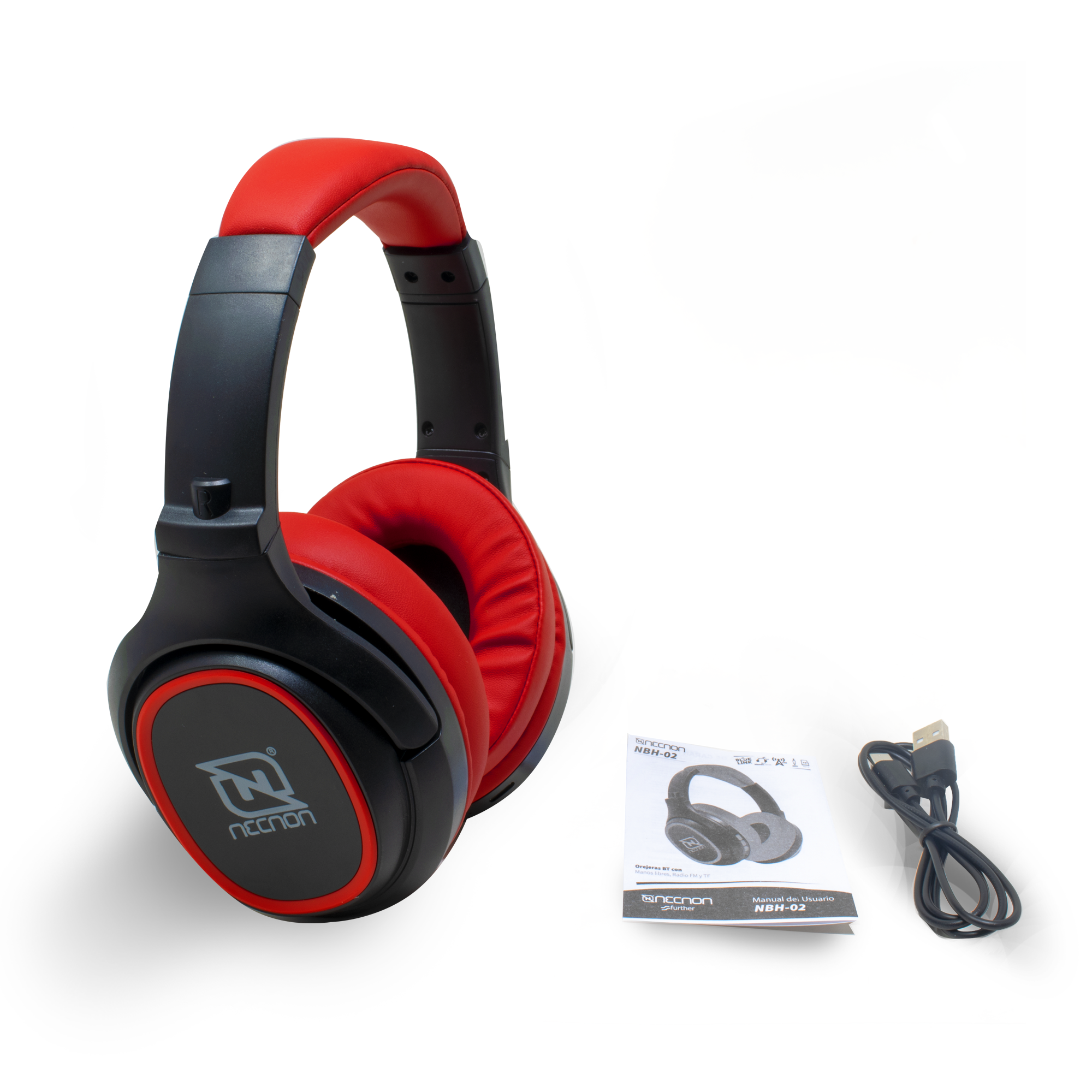 AUDIFONOS OVER-EAR BLUETOOTH NBH-02 SIMULACION CANCELACION DE RUIDO 3.5MM RADIO FM MICRO SD 3.5MML MANOS LIBRES TYPE C ROJO BOCNNN340