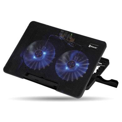 Base enfriadora para laptop y celular, 2 ventiladores, luz led, 6 ángulos ajustables, 9 a 17 Pulgadas, Negro, BROBOTIX 6000441