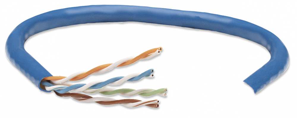 Bobina de cable de red UTP, Solida,  362344, Aluminio con recubrimiento de Cobre (CCA), 305m, CAT 5e, Color Azul, 4 pares, 24AWG