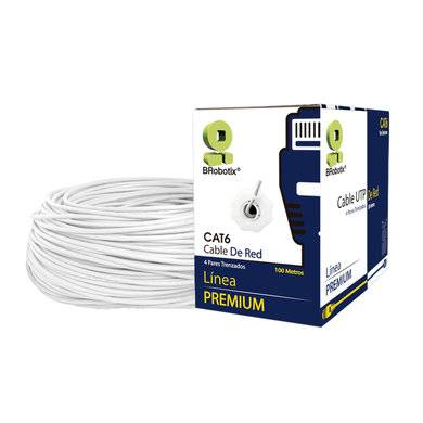Bobina UTP, CAT6, 100 m, Interior, Blanco, CCA, en Caja Protectora, c/Tubo Despachador, Metreada, Ideal p/ RED / CCTV, BROBOTIX 6006788