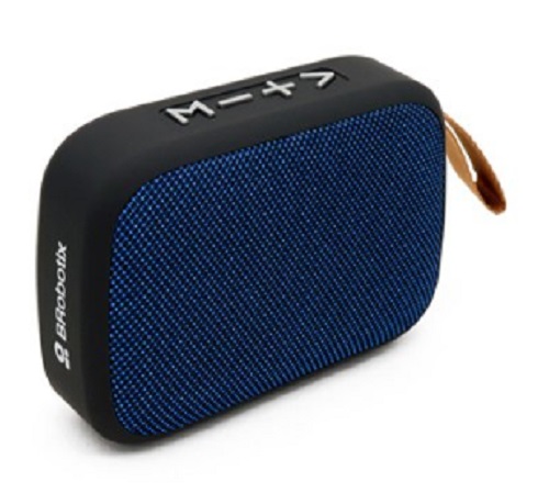 BOCINA BLUETOOTH, INALAMBRICA, RECARGABLE, STEREO C/RADIO FM, LECTOR USB Y MICRO USB, PORTATIL, ANTIDESLIZANTE,  NEGRO/AZUL, C/CORREA, BROBOTIX 136445