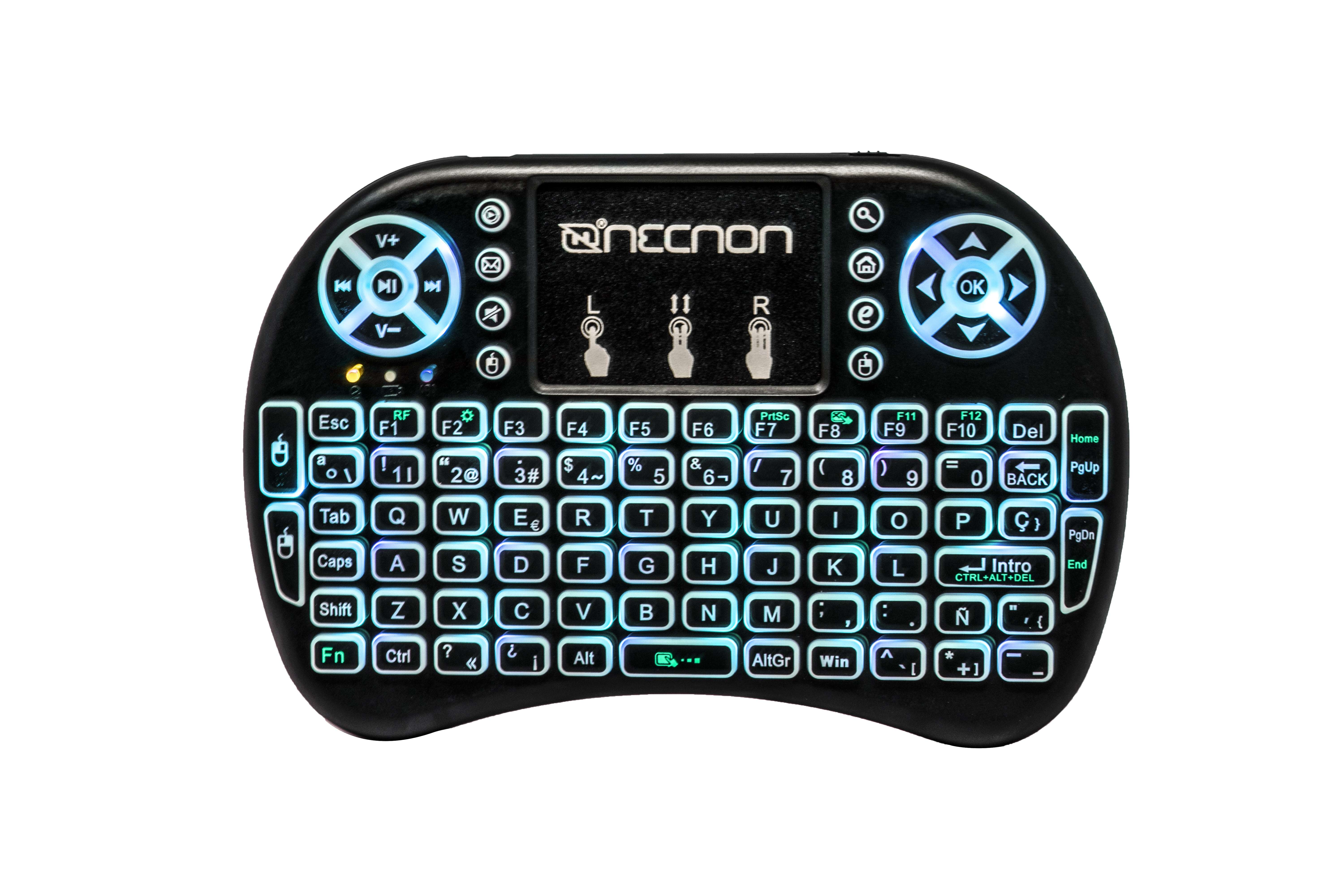 CONTROL REMOTO NRC-01 TOUCH PAD TECLADO QWERTY LED 7 COLORES RECARGABLE TV SMARTPHONE TV BOX NEGRO CONNNN010