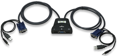 151245 Mini Switch KVM de 2 puertos, 2 puertos, USB, Con soporte de audio