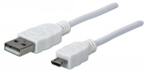 Cable USB MANHATTAN , 1,8 m, USB A, Micro-USB B, Macho/Macho, Color blanco
