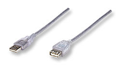 340496 Extensión USB 2.0 de 3m; USB 2.0, A macho/ A hembra; Plateado translúcido