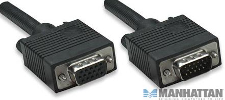 309011 Extension VGA HD15 macho a HD15 hembra; 1.8 m. Negro, completamente blindado para reducir la interferencia.