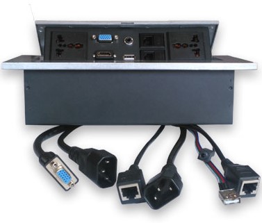 Caja de Mesa, RJ45 Cat 5e, HDMI, SVGA, USB V2.0, 3.5 mm, Nema 5-15R, Plata, BROBOTIX 005514