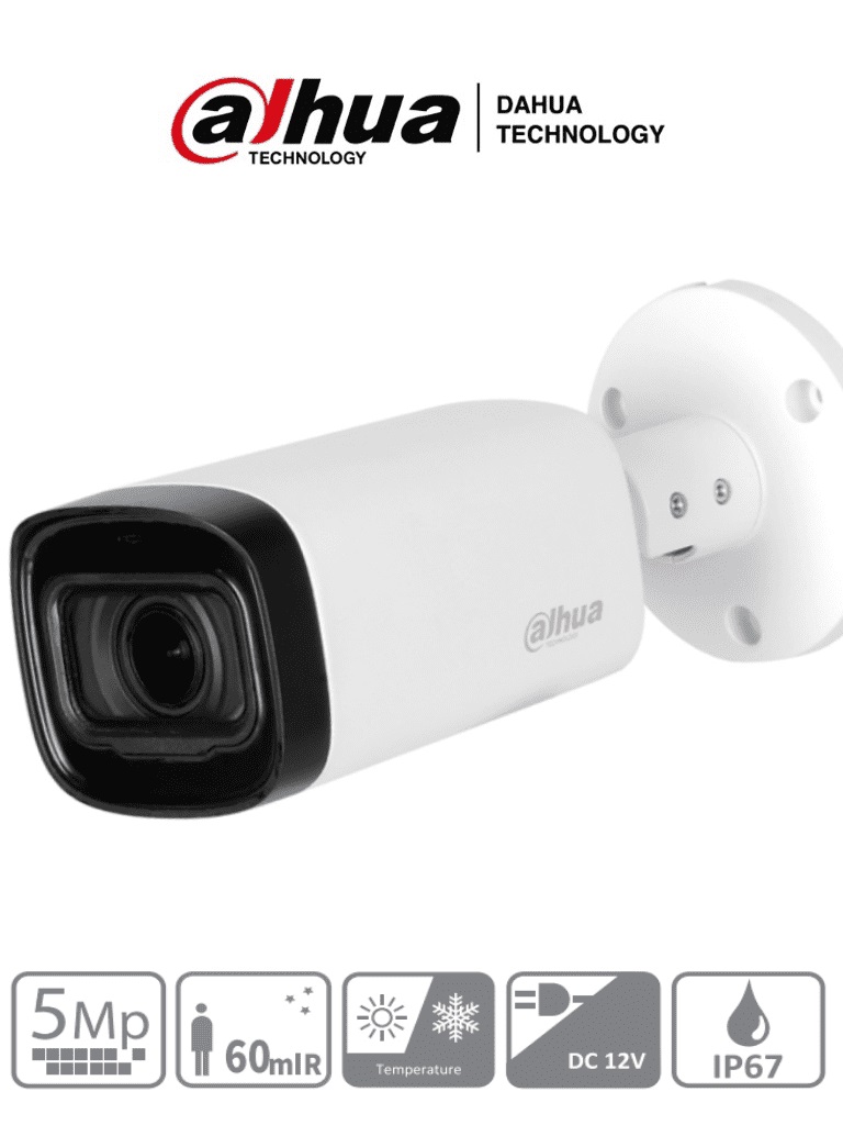 DAHUA HAC-HFW1500R-Z-IRE6 - Camara Bullet de 5 Megapixeles/Lente Motorizado de 2.7 a 12 mm/ IR de 60 Mts/ Metálica/ IP67/ BLC/HLC/DWDR/
